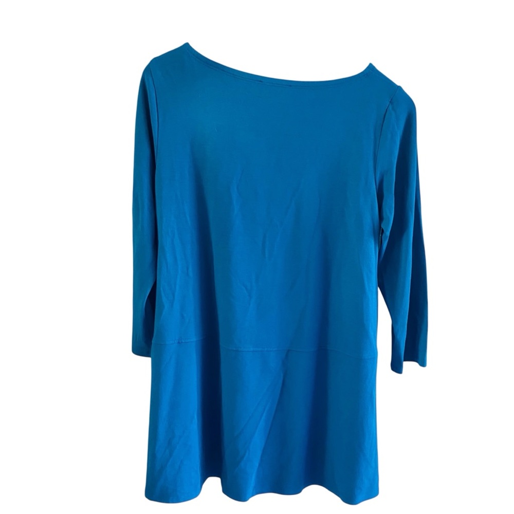 EILEEN FISHER Blue Jersey 3/4 Sleeve Tunic Top - Picture 2 of 4
